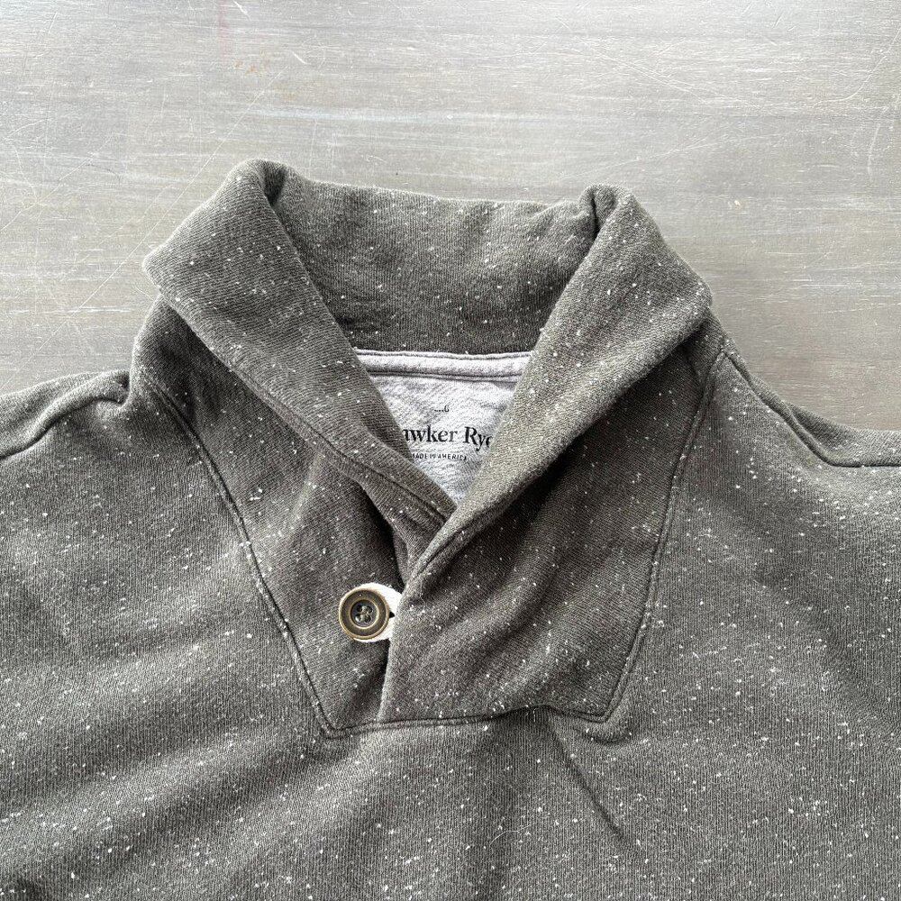 Hawker Rye Men’s Shawl Collar Pullover – Size Large – Speckled Olive Green